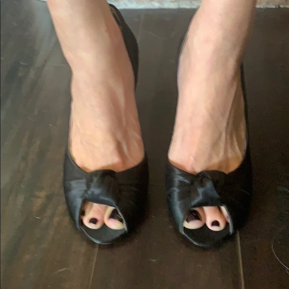 Black satin open toe brand new